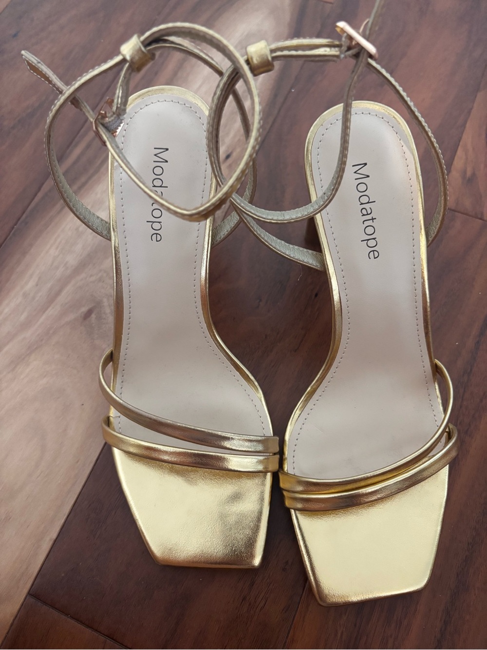 Modatope Metallic Gold Strappy Block Heel Sandals
